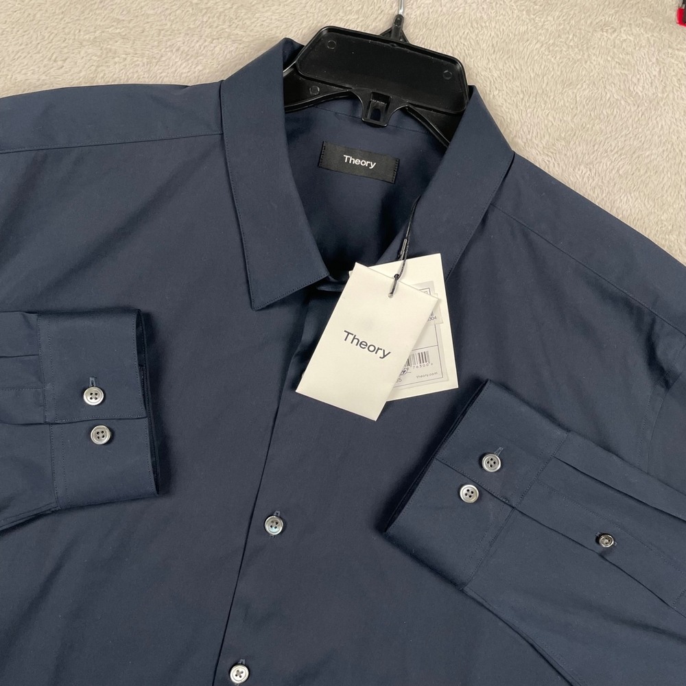 New Theory Sylvain Shirt 2XL Navy Blue Eclipse Kenai Cotton Blend Stretch Formal